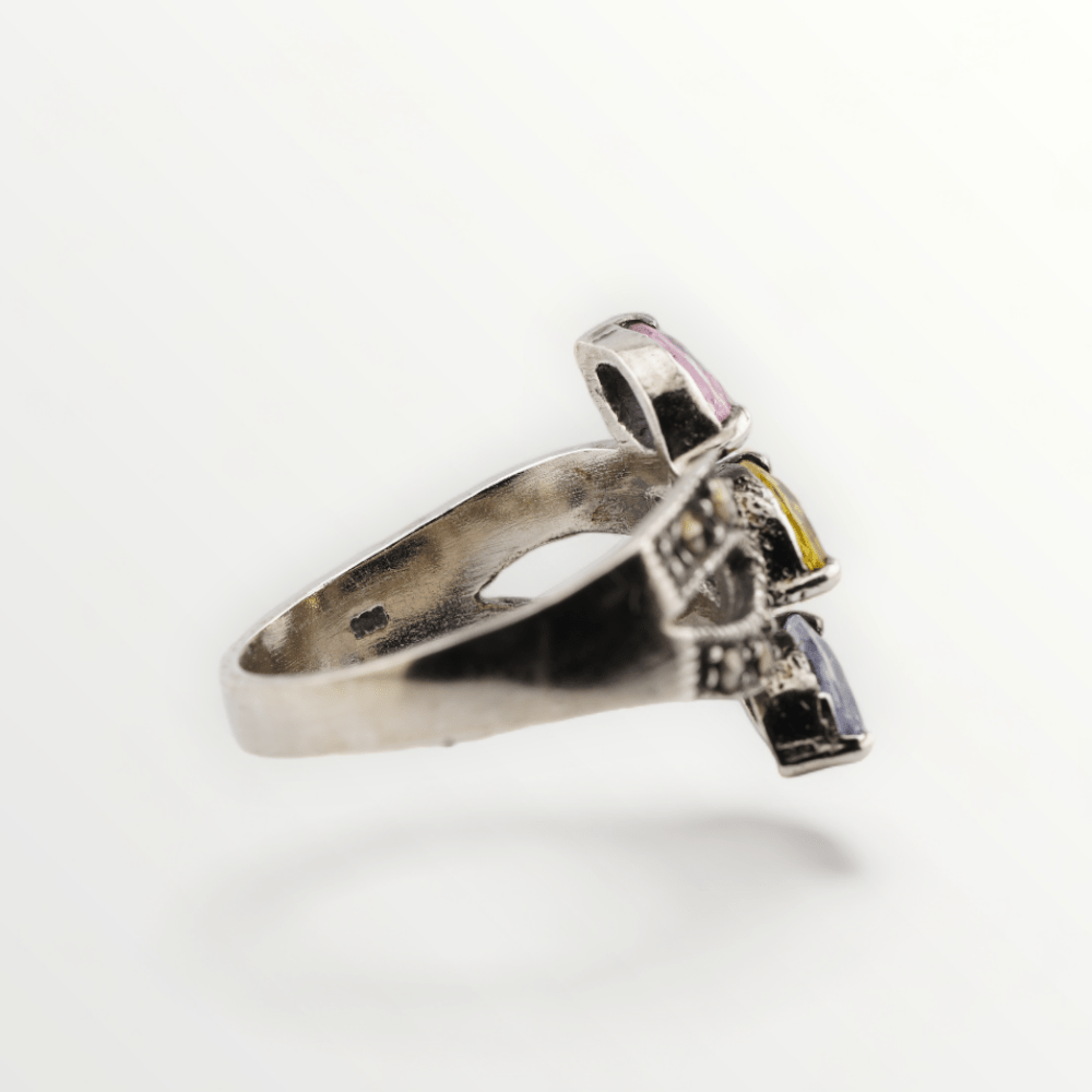 Vintage Marcasite Multi-Colored CZ Sterling Silver Ring - Size 6.5 - SCG