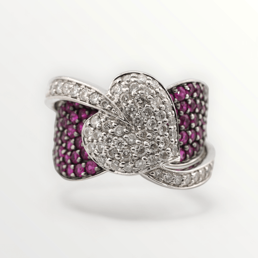 14k White Gold Diamond & Pink Sapphire Heart Ring - Size 6 - SCG