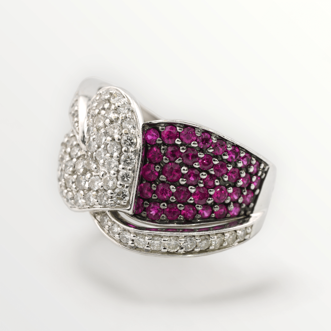 14k White Gold Diamond & Pink Sapphire Heart Ring - Size 6 - SCG