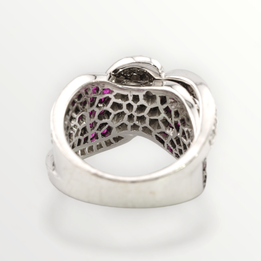 14k White Gold Diamond & Pink Sapphire Heart Ring - Size 6 - SCG