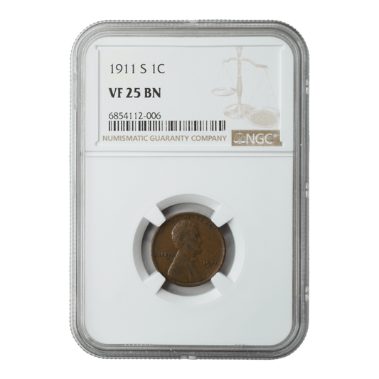 1911-S Lincoln Wheat Cent NGC VF25 BN - SCG