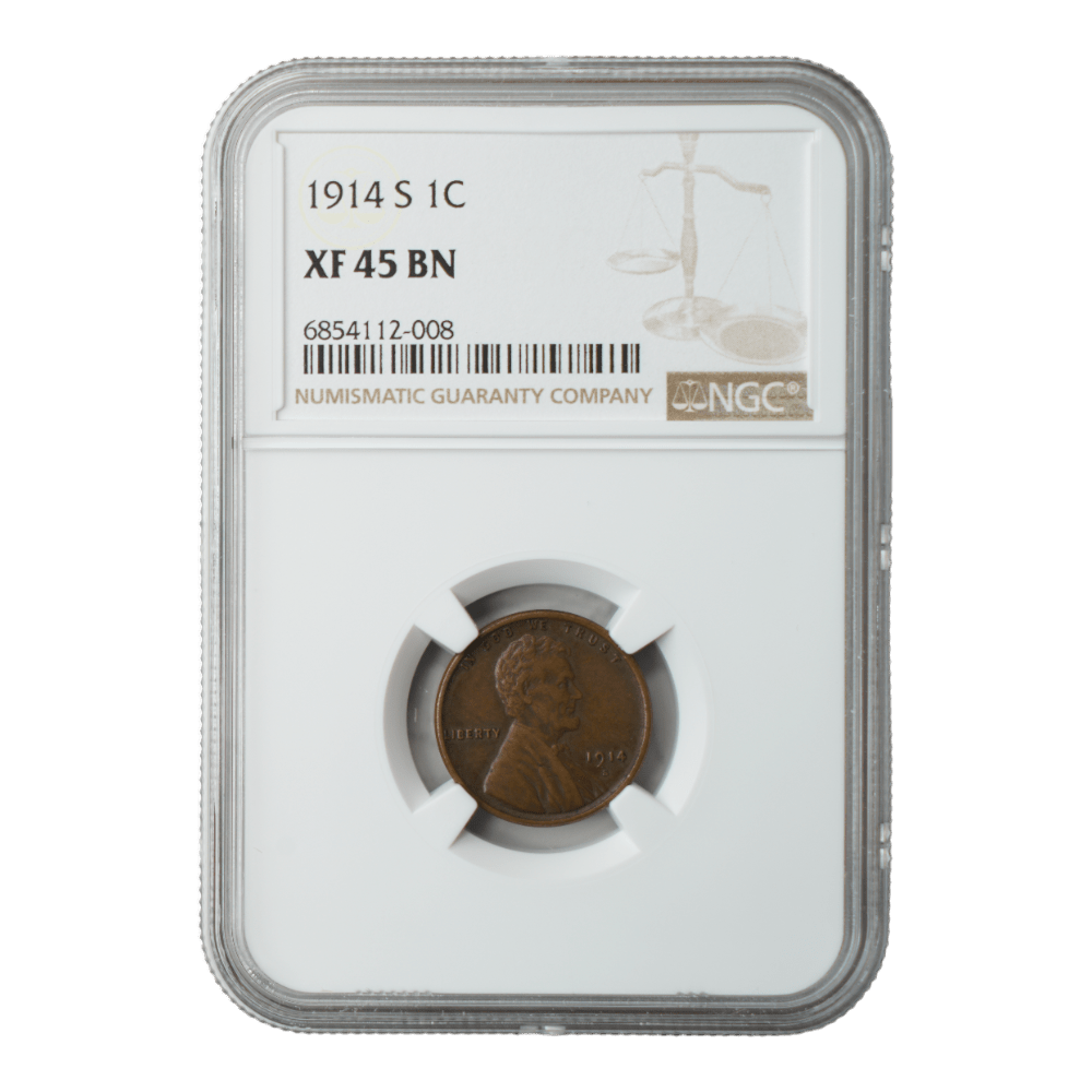 1914-S Lincoln Wheat Cent NGC XF45 BN - SCG