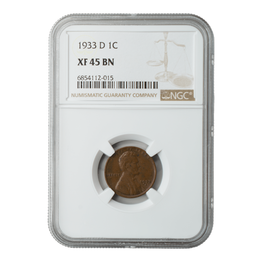 1933-D Lincoln Wheat Cent NGC XF45 BN - SCG