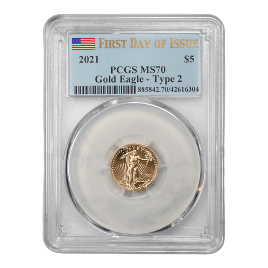 2021 Type 2 1/10 oz Gold Eagle PCGS MS70 FDOI - SCG