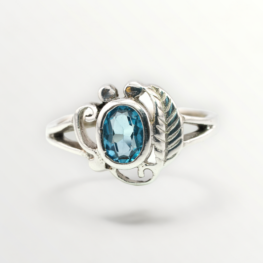 Vintage Southwestern Aquamarine Sterling Ring - Size 8
