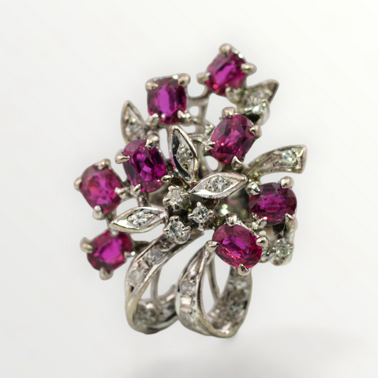 18K White Gold Diamond & Pink Sapphire Ring - Size 9