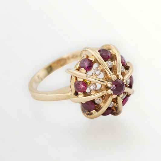 Vintage 14K Gold Ruby & Diamond Ring - Size 2.5