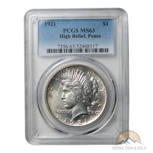 1921 High Relief Peace Dollar - PCGS MS63