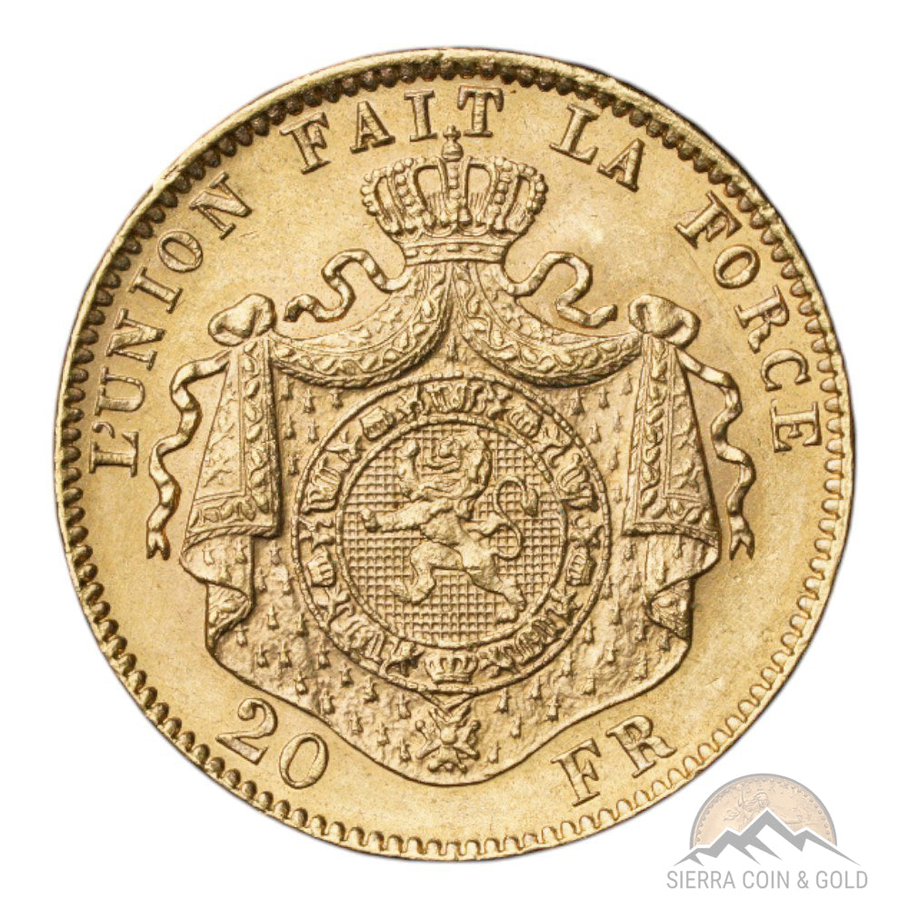 Belgium Gold 20 Francs - Leopold II Reverse