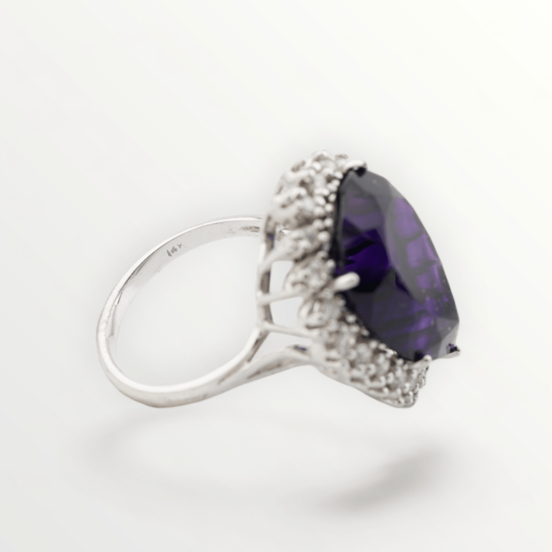 Ladies Amethyst & Diamond 14k White Gold Ring - Size 7 - SCG