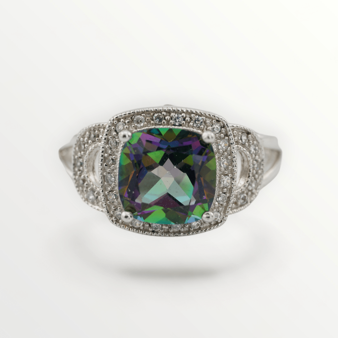 Ladies Mystic Topaz Cubic Zirconia Sterling Silver Ring - Size 8 - SCG