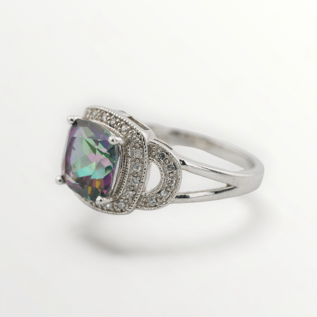 Ladies Mystic Topaz Cubic Zirconia Sterling Silver Ring - Size 8 - SCG