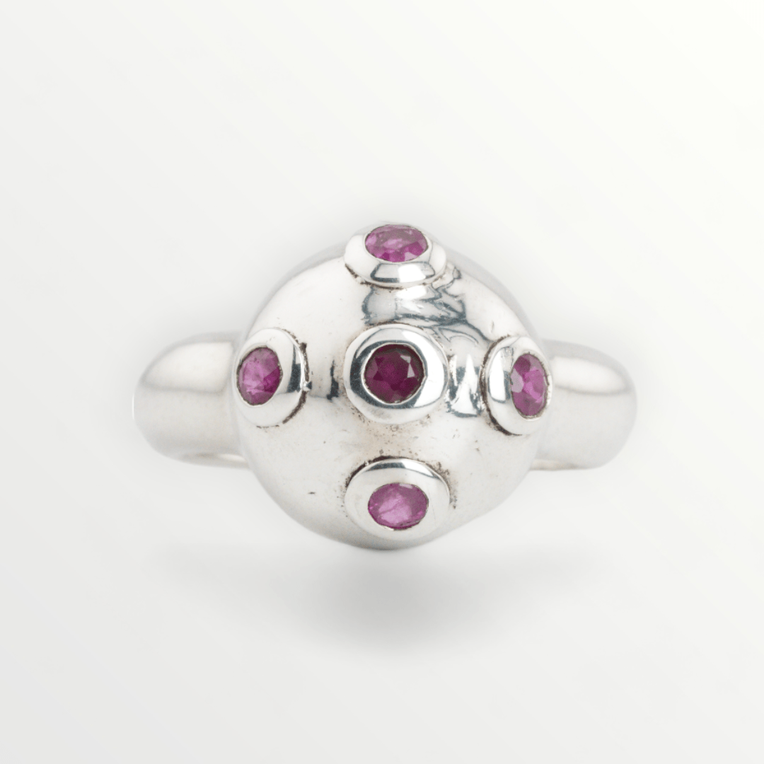 Modern Ruby Sterling Silver Dome Ring - Size 6 - SCG