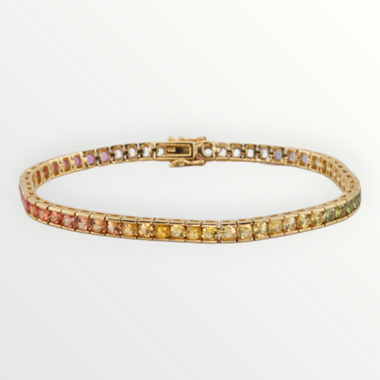 18 Karat Yellow Gold Rainbow Sapphire Tennis Bracelet
