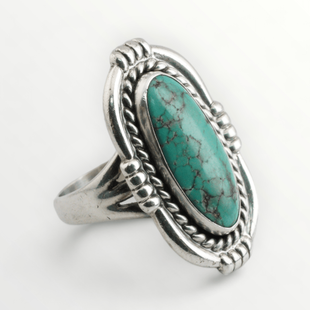 Southwestern Oval Turquoise Sterling Silver Ring - Size 5.5 - SCG