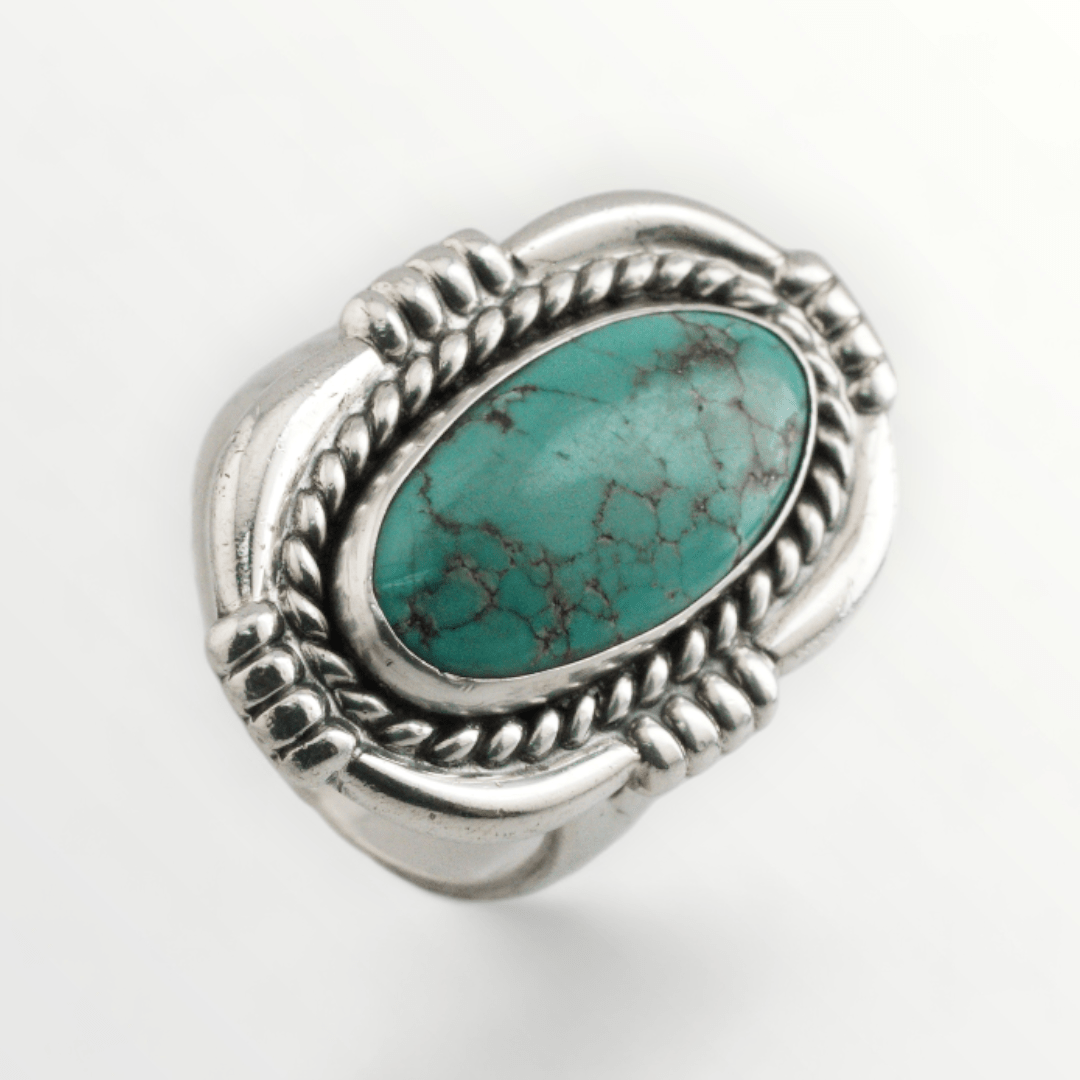 Southwestern Oval Turquoise Sterling Silver Ring - Size 5.5 - SCG