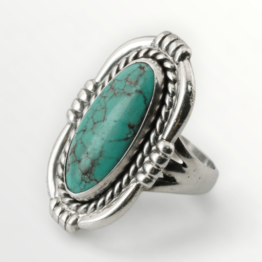 Southwestern Oval Turquoise Sterling Silver Ring - Size 5.5 - SCG