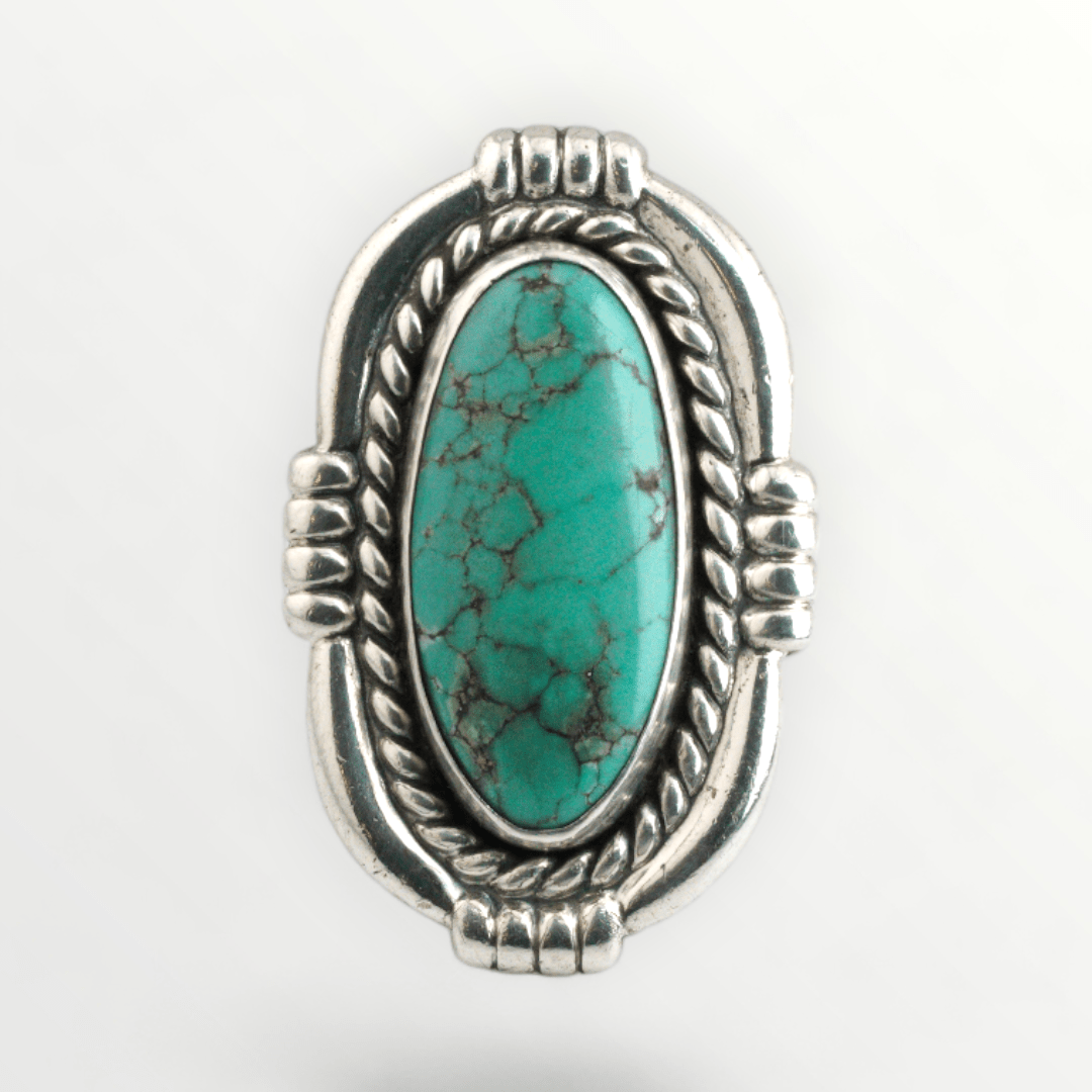 Southwestern Oval Turquoise Sterling Silver Ring - Size 5.5 - SCG