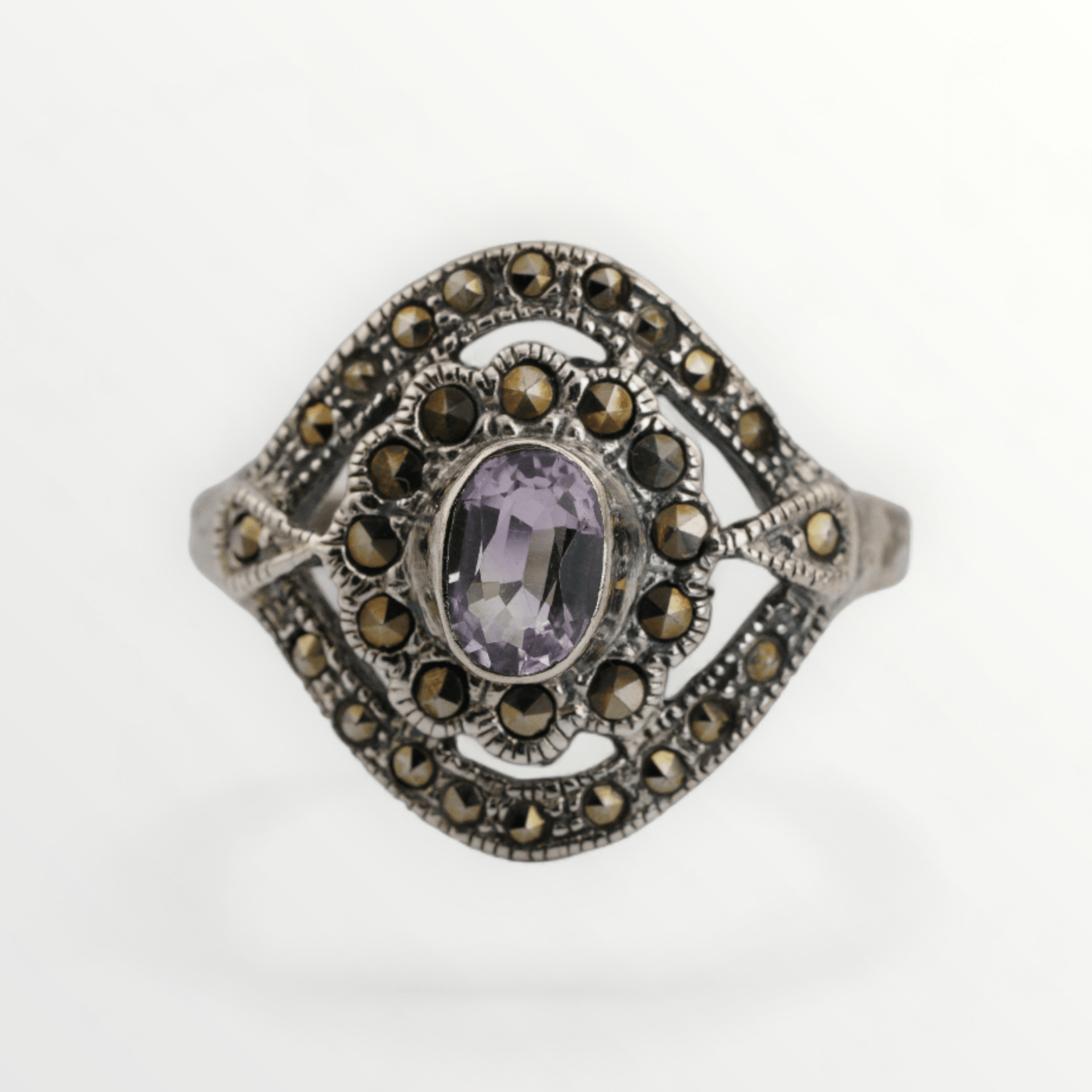 Amethyst and marcasite ring discount