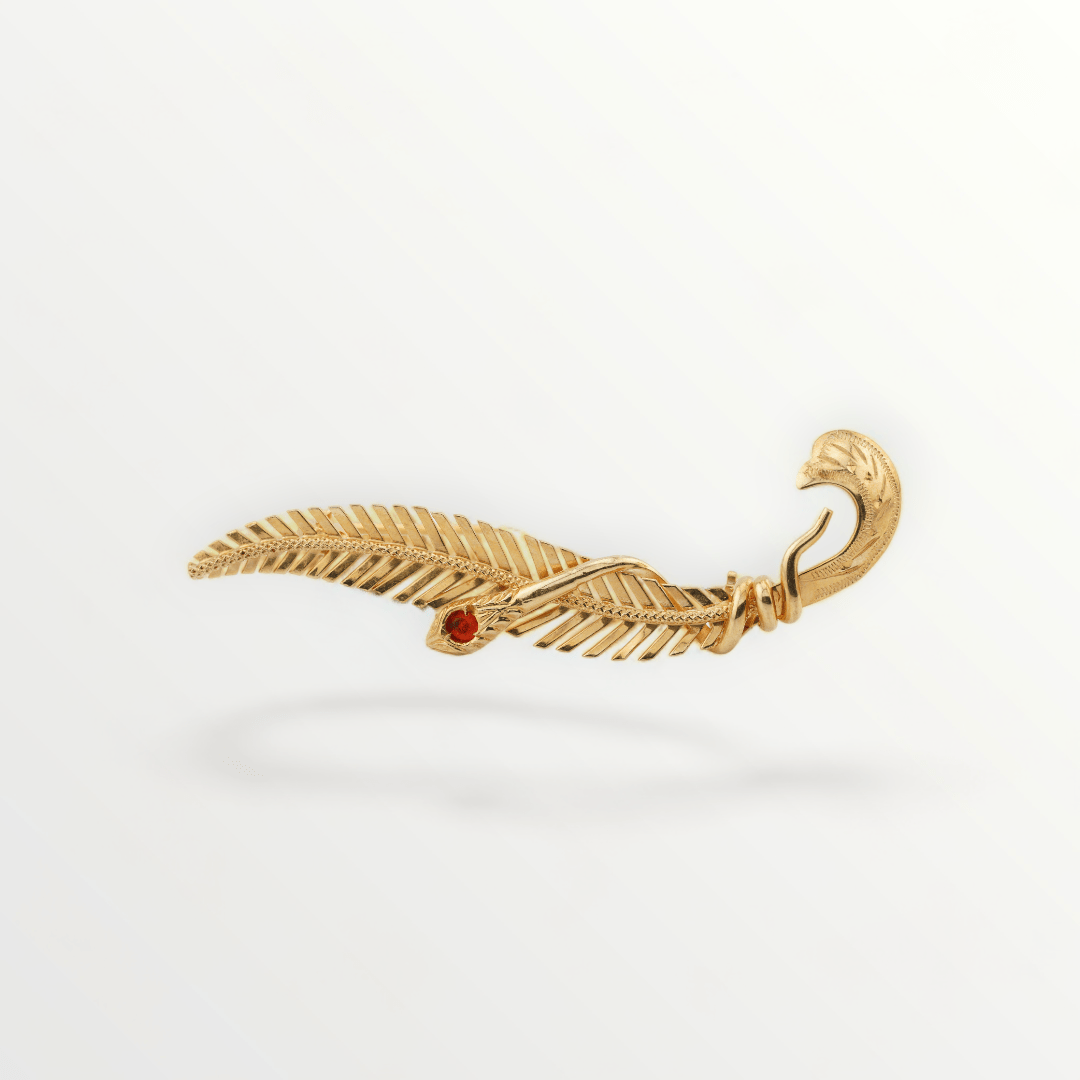 Vintage Unoaerre 18k Gold Ruby Feather Brooch - SCG